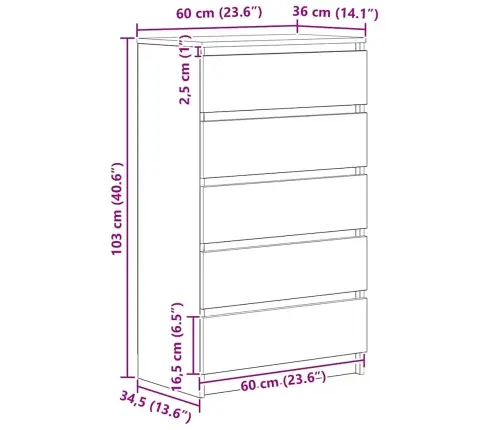 Atvilktņu Plaukts, Koka Krāsa, 60X36X103 Cm, Inženierijas Koks Vidaxl