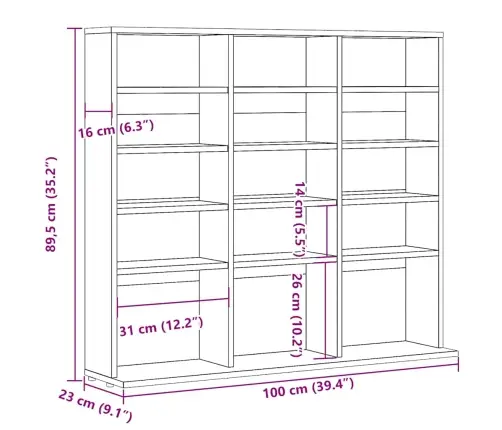 Cd Skapis Artisan Oak 100X23X89,5 Cm Engineered Wood Vidaxl
