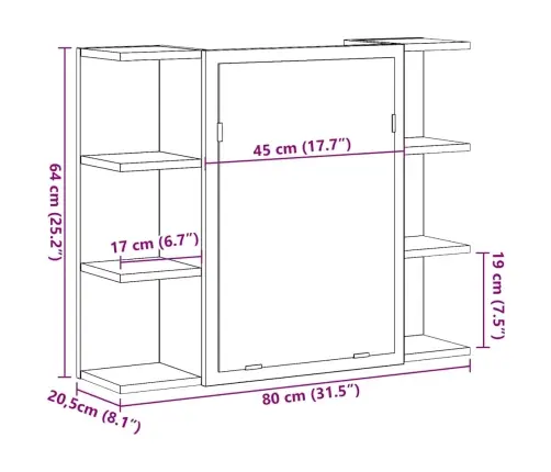 Vannitoa Peeglikapp Betoonhall 80X20,5X64 Cm Puitlaastplaat