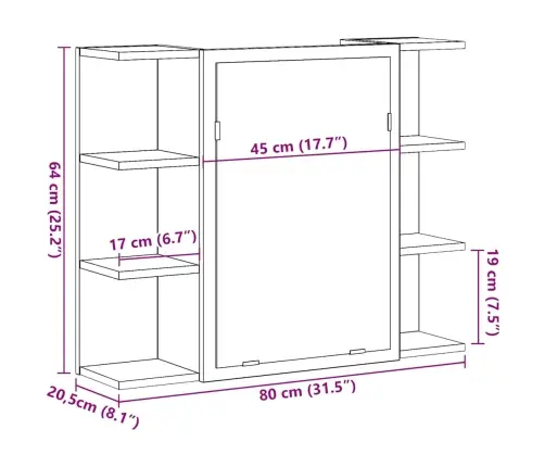 Vannasistabas Spoguļskapītis, Ozolkoka Amatnieks 80X20,5X64 Cm Vidaxl