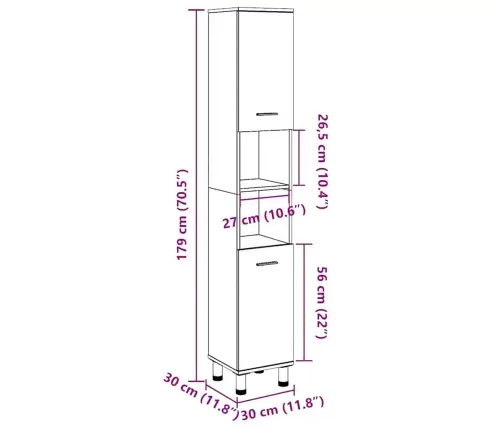 Vannasistabas Skapītis, Pelēks, 30X30X179 Cm, Skaidu Plāksne Vidaxl