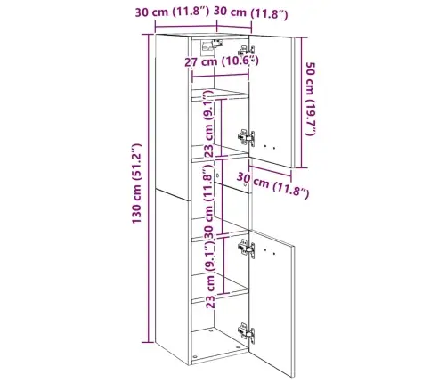 Vannasistabas Skapītis, Pelēks, 30X30X130 Cm, Skaidu Plāksne Vidaxl