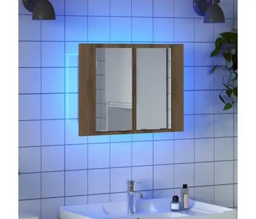 Led Spoguļa Skapis, Koka Krāsa, 60X12X45 Cm, Inženierijas Koks Vidaxl