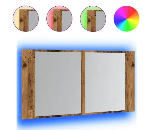 Led Spoguļa Skapis, Veca Koka, 90X12X45 Cm, Inženierijas Koks Vidaxl