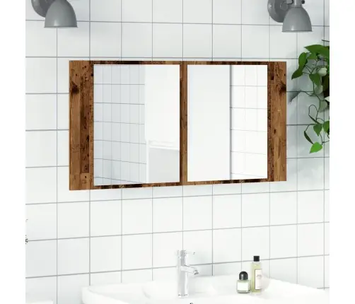 Led Spoguļa Skapis, Veca Koka, 90X12X45 Cm, Inženierijas Koks Vidaxl