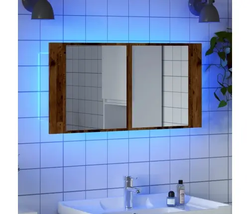Led Spoguļa Skapis, Veca Koka, 90X12X45 Cm, Inženierijas Koks Vidaxl