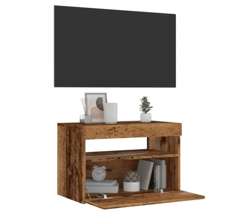 Tv Skapis Ar Led Gaismām Old Wood 60X35X40 Cm Engineered Wood Vidaxl