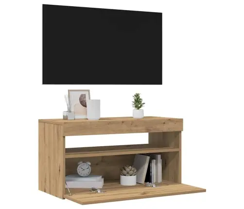 Tv Plaukti Ar Led Lampiņām 75X35X40 Cm Inženierijas Koks Vidaxl