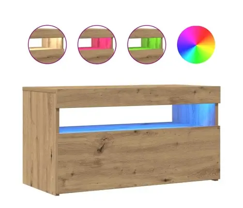 Tv Plaukti Ar Led Lampiņām 75X35X40 Cm Inženierijas Koks Vidaxl