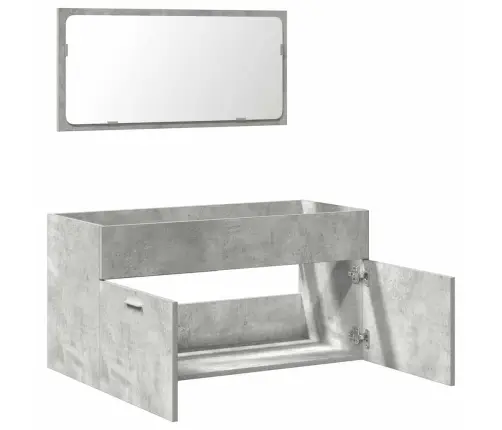 Vonios Kambario Spintelė Su Veidrodžiu, Betono Pilka, Mediena Vonios Kambario Spintelė Su Veidrodžiu, Betono Pilka, Mediena