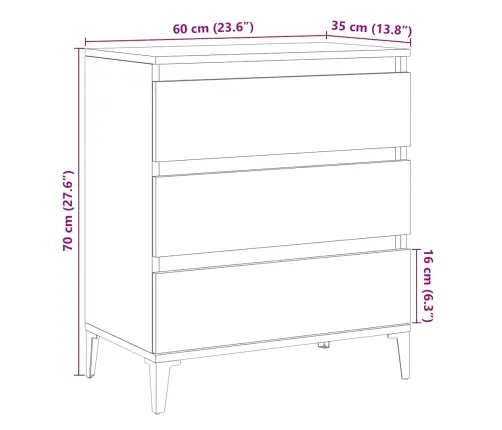 Kumode, Ozolkoka Amatnieks, 60X35X70 Cm, Inženierijas Koks Vidaxl