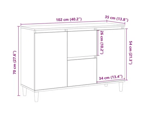 Kumode, Koka Krāsa, 102X35X70 Cm, Inženierijas Koks Vidaxl