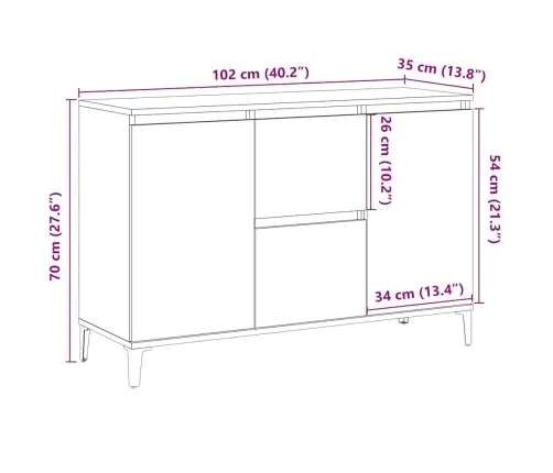 Kumode, Koka Krāsa, 102X35X70 Cm, Inženierijas Koks Vidaxl