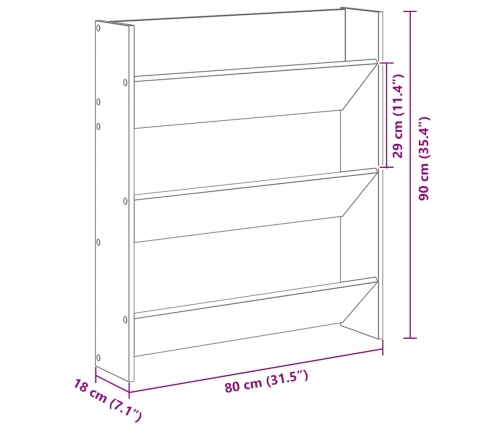 Sienas Apavu Skapis Artisan Oak 80X18X90 Cm Engineered Wood Vidaxl