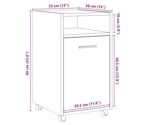 Ratastega Kapp Vana Puit 33X38X60 Cm Engineered Wood