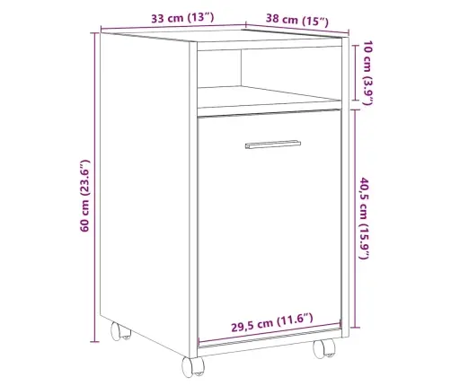 Skapis Ar Riteņiem Artisan Ozols 33X38X60 Cm Inženierijas Koks Vidaxl
