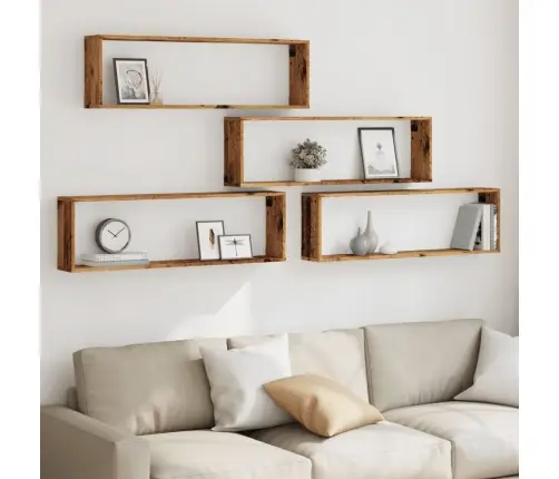 Sieninės Lentynos, 4Vnt., Medienos, 100X15X30cm Kubo Formos