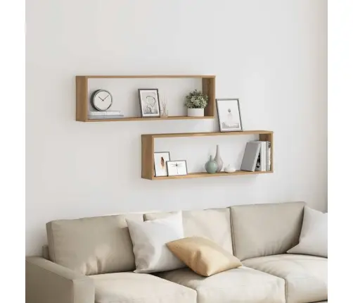 Kuba Formas Sienas Plaukti 2 Gab. 100X15X30Cm Inženierijas Koks Vidaxl