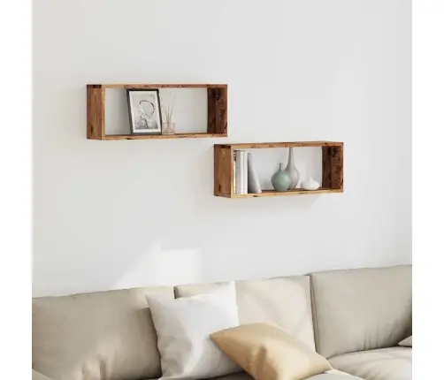 Sienas Kubu Plaukti 2 Gab Old Wood 60X15X23 Cm Engineered Wood Vidaxl