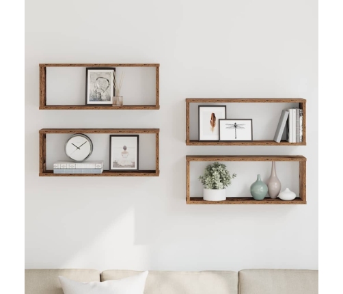 Sienas Plaukti 4 Gab Vecais Koks 60X15X23 Cm Skaidu Plāksne Vidaxl