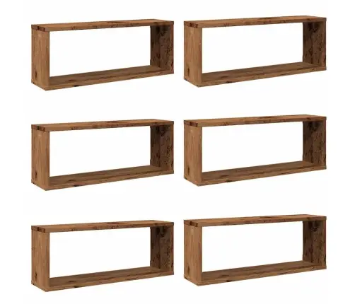 Sienas Kubu Plaukti 6 Gab Old Wood 60X15X23 Cm Engineered Wood Vidaxl
