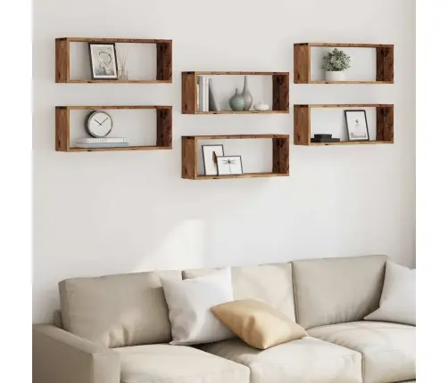 Sienas Kubu Plaukti 6 Gab Old Wood 60X15X23 Cm Engineered Wood Vidaxl