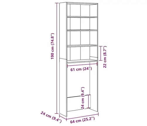 Skalbimo Mašinos Spintelė, Artisano Ąžuolo Spalvos, 64X24X190Cm