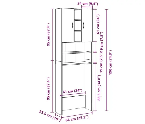 Veļasmašīnas Skapītis, Veca Koka, 64X25,5X190 Cm Vidaxl