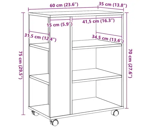 Rullkapp Vana Puit 60X35X75 Cm Engineered Wood