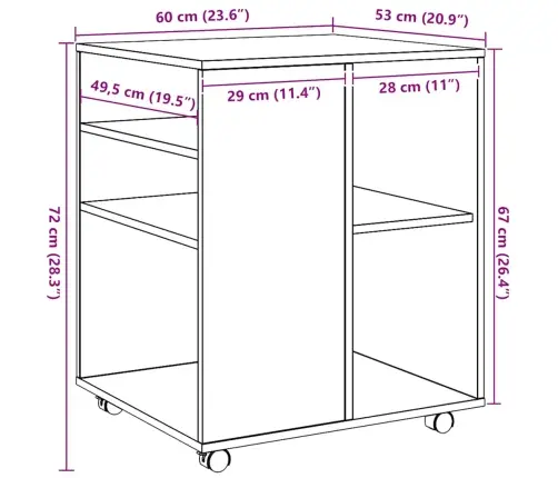 Plaukts Ar Riteņiem, Koka Krāsa, 60X53X72 Cm, Inženierijas Koks Vidaxl