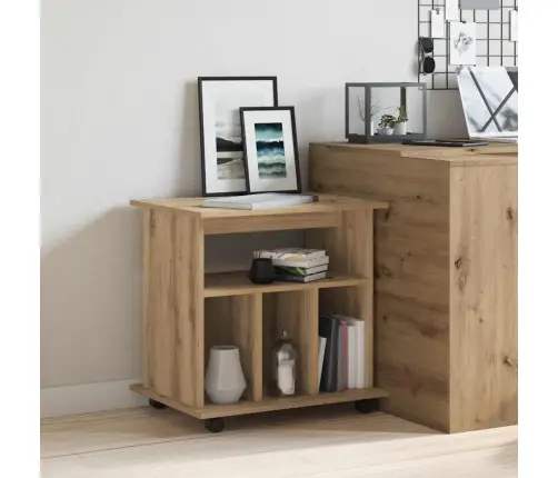 Plaukts Ar Riteņiem, Koka Krāsa, 60X45X60 Cm, Inženierijas Koks Vidaxl