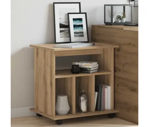 Plaukts Ar Riteņiem, Koka Krāsa, 60X45X60 Cm, Inženierijas Koks Vidaxl