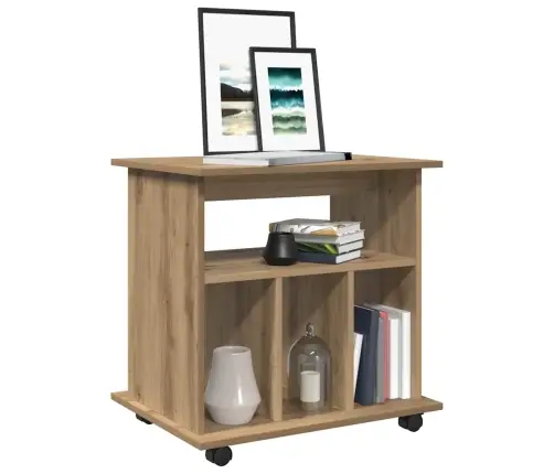 Plaukts Ar Riteņiem, Koka Krāsa, 60X45X60 Cm, Inženierijas Koks Vidaxl