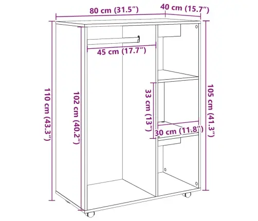 Drēbju Plaukts, Ozolkoka Amatnieks, 80X40X110Cm, Skaidu Plāksne Vidaxl