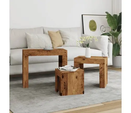 Kafijas Galdiņi, 3 Gab., Sabīdāmi, Veca Koka, Konstruēts Koks Vidaxl