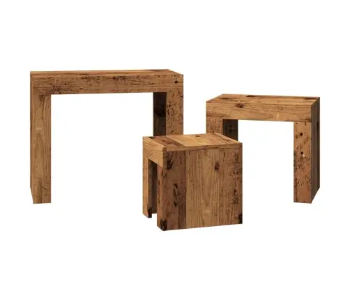 Kafijas Galdiņi, 3 Gab., Sabīdāmi, Veca Koka, Konstruēts Koks Vidaxl