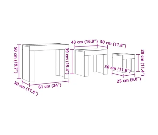 Kafijas Galdiņi, 3 Gab., Sabīdāmi, Veca Koka, Konstruēts Koks Vidaxl