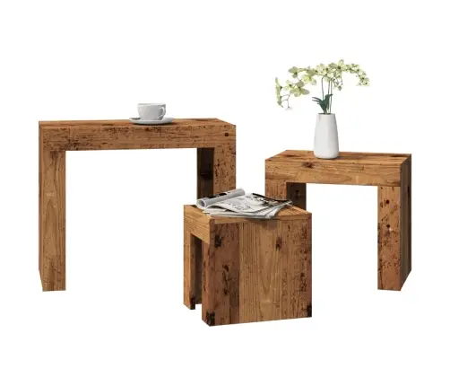 Kafijas Galdiņi, 3 Gab., Sabīdāmi, Veca Koka, Konstruēts Koks Vidaxl