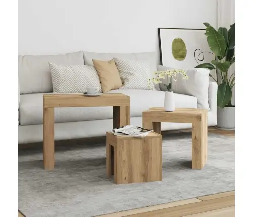 Kafijas Galdiņi, 3 Gab., Sabīdāmi, Koka Krāsa, Konstruēts Koks Vidaxl