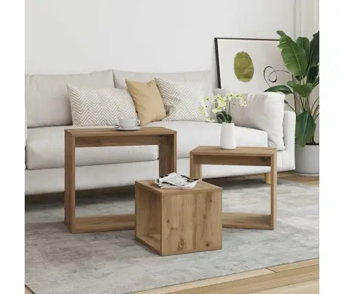 Galdiņi, 3 Gab., Sabīdāmi, Koka Krāsa, Inženierijas Koks Vidaxl