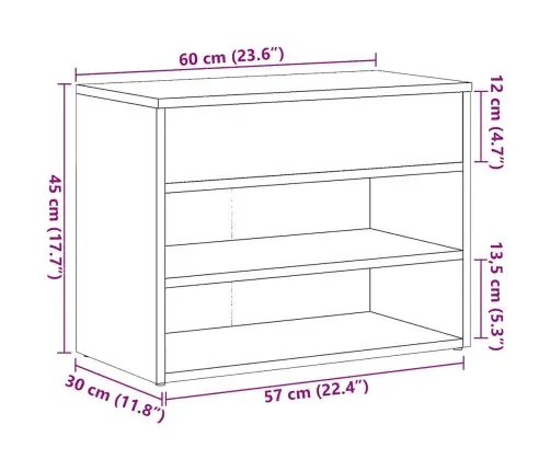 Apavu Plaukts, Veca Koka, 60X30X45 Cm, Skaidu Plāksne Vidaxl