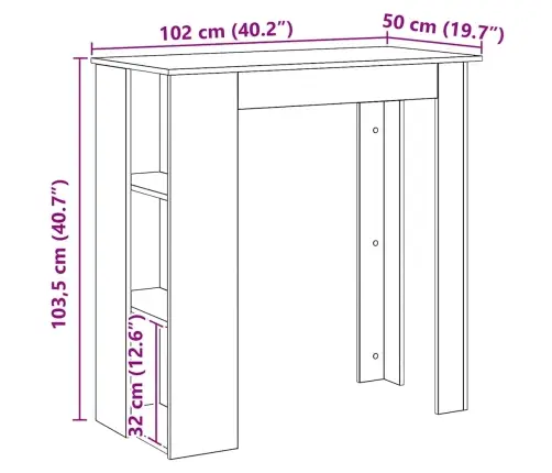 Baro Stalas Su Lentyna, Artisano, 102X50X103,5cm Mediena
