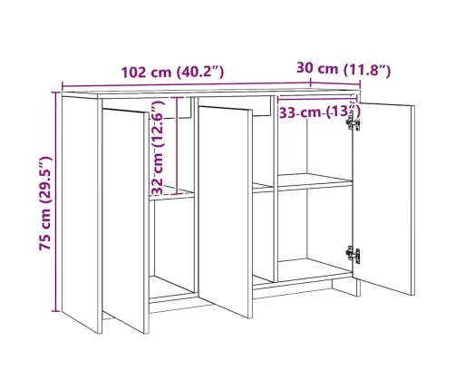 Kumode, Koka Krāsa, 102X33X75 Cm, Inženierijas Koks Vidaxl Kumode, Koka Krāsa, 102X33X75 Cm, Inženierijas Koks Vidaxl
