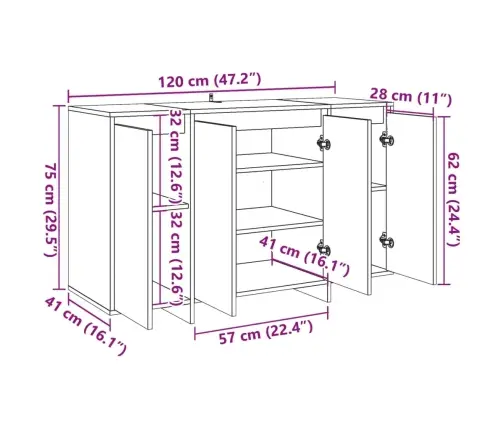 Puhvetkapp Vana Puit 120X41X75 Cm Engineered Wood