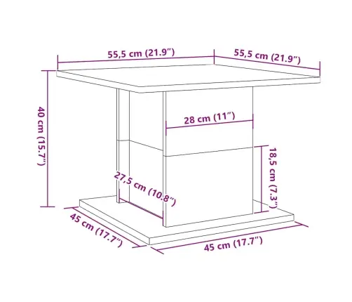 Kafijas Galdiņš Old Wood 55,5X55,5X40 Cm Engineered Wood Vidaxl