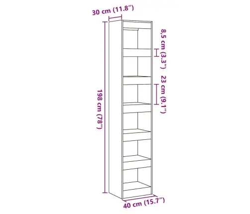 Knygų Spinta/Kambario Pertvara Old Wood 40X30X198 Cm