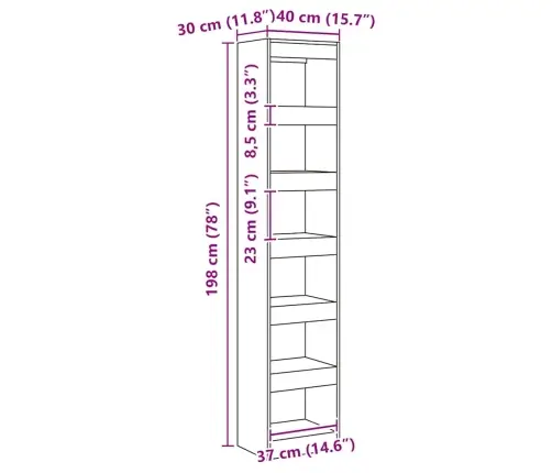 Grāmatu Skapis/Istabas Dalītājs Artisan Ozols 40X30X198 Cm Vidaxl