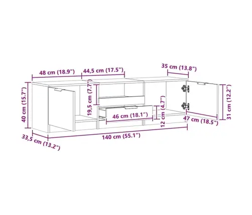 Tv Skapis Artisan Oak 140X35X40 Cm Engineered Wood Vidaxl