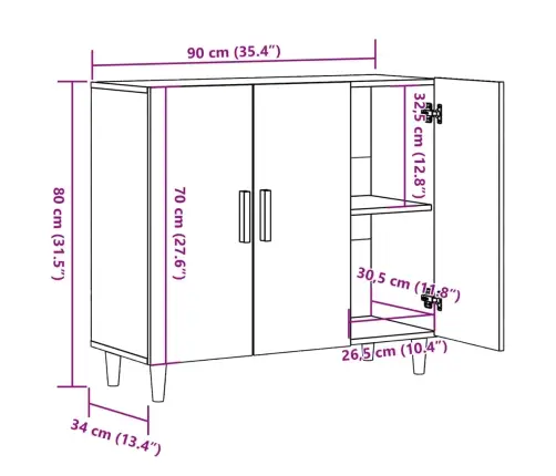 Puhvetkapp, Vana Puit, 90 X 34 X 80 cm Tehispuit