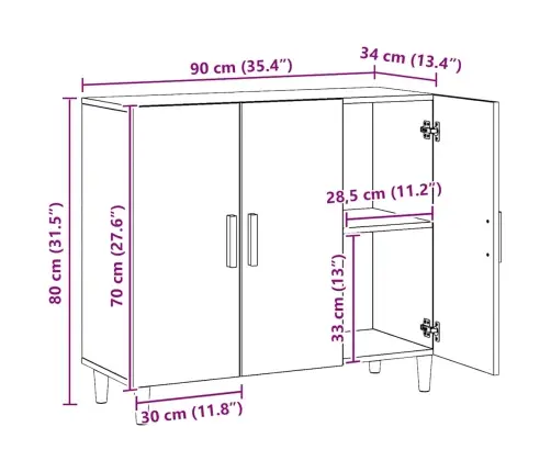 Kumode, Koka Krāsa, 90X34X80 Cm, Inženierijas Koks Vidaxl Kumode, Koka Krāsa, 90X34X80 Cm, Inženierijas Koks Vidaxl